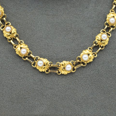 Georg Jensen; Necklace of 18k gold set with pearls, No 249 Georg Jensen; Necklace of 18k gold set with pearls, No 249